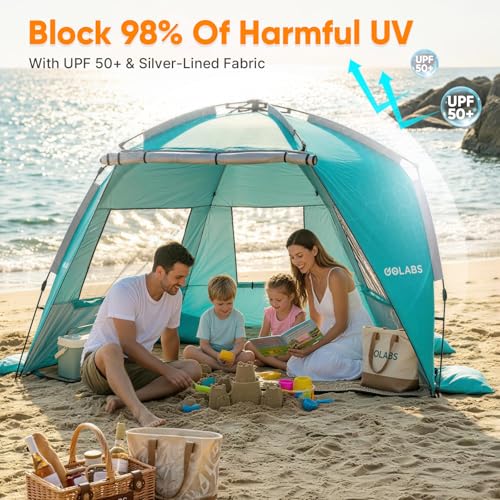 Golabs BT1 Pop up Beach Tent for 3 Person, 1-Min Setup by Pre-Attached Pole - color: GREEN