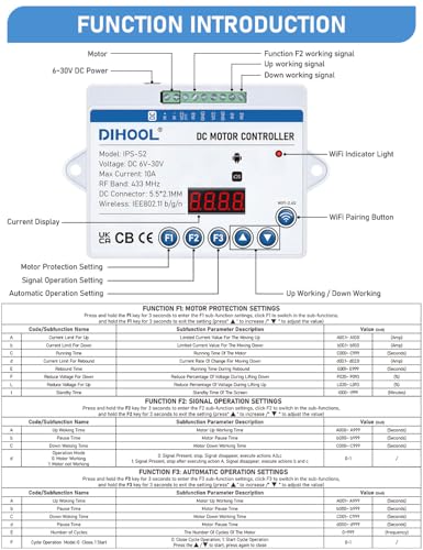 DIHOOL Electric Linear Actuator Controller with Current Limit, WiFi and Timer, Smart eWeLink Control, Remote Wireless 12V 24V DC Motor Controller, Rebound When Obstacles Protection, Load Safety