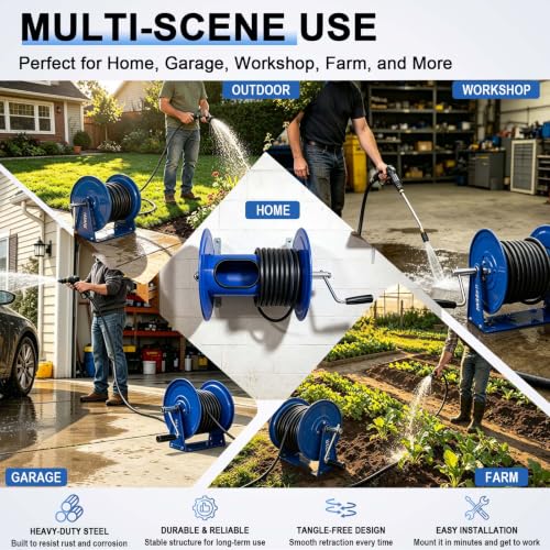Pressure Washer Hose Reel Manual 4500 PSI Stainless Steel Swivel