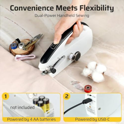Handheld Sewing Machine, Dual Speed Hand Held Sewing Machine, Sewing Mini Portable Machine for Beginners, Adults, DIY, Home, Travel - White
