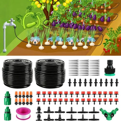 Drip Irrigation System, 100FT 1/4" Garden Watering System, Quick Connect - size: 1/4"