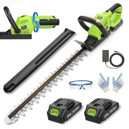 Hedge Trimmer Cordless, 20-Inch for Bushes, 2 Batteries, Lightweight Design