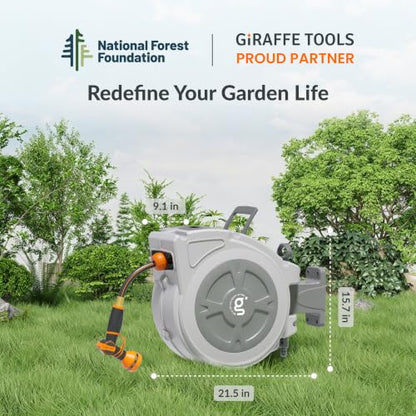 Giraffe Tools Retractable Hose Reel 1/2" x 100 ft with Hose Splitter