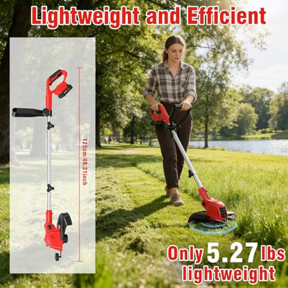 21V Cordless String Trimmer & Edger with 2.5Ah Battery &Fast Charger - color: Crimson