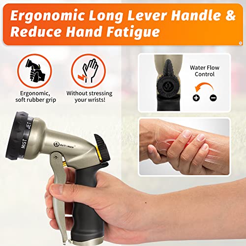AUTOMAN Garden Hose Nozzle - 7 Patterns Sprayer, 100% Metal High Pressure Spray Nozzle, Labor-Saving Design, Heavy Duty Water Hose Nozzle for Garden Watering, Car Washing, Window Cleaning,Pets Bathing - color: Metalic Sand
