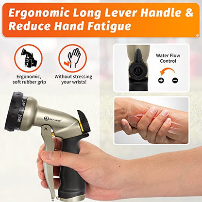AUTOMAN Garden Hose Nozzle - 7 Patterns Sprayer, 100% Metal High Pressure Spray Nozzle, Labor-Saving Design, Heavy Duty Water Hose Nozzle for Garden Watering, Car Washing, Window Cleaning,Pets Bathing - color: Metalic Sand