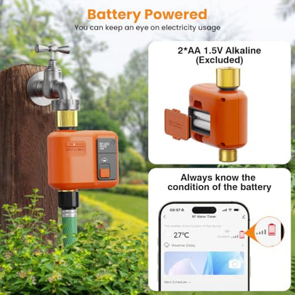 WiFi Water Timer for Garden Hose, Smart Sprinkler Timer with 984ft Long Range, Strong Wall Penetration, APP & Remote Control, Voice Control, Rain Delay, Manual Mode, Watering System - size: 1 Outlet- Brass
