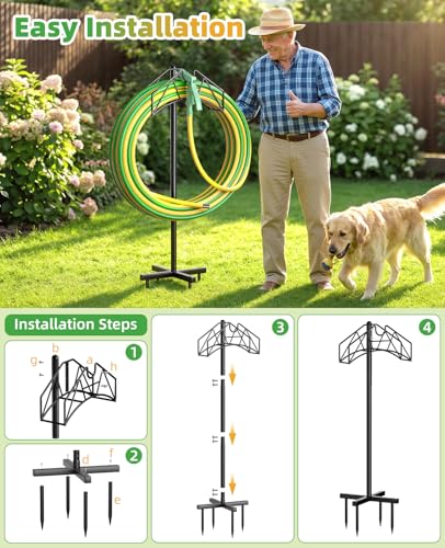 Garden Heavy Duty Hose Holder Stands Storage Rack Freestanding for Outside - color: Single-Hook (Black)