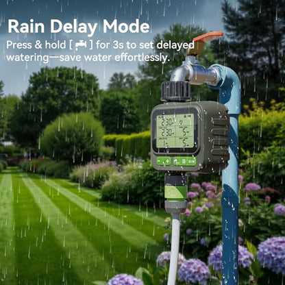 Sprinkler Timer for Garden Hose, Programmable Water Timer with 4 Custom Plans, Rain Delay & 2-Way Splitter, Digital Automatic Watering System for Yard, Lawn, Irrigation