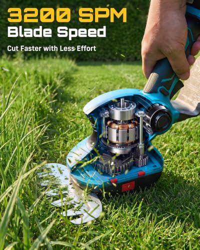 Seesii 2-in-1 20V Cordless Hedge Trimmer 12" & Grass Shear, 2 Batteries - color: Blue