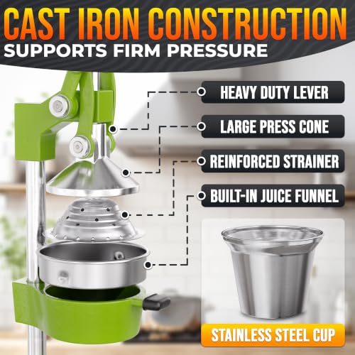 Cast Iron Juicer Hand Press, Heavy-Duty Squeezer (Green) - color: Green