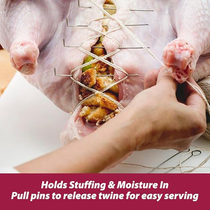 HIC Kitchen Roasting Holiday Turkey Lacer Kit, Cotton Butcher’s Twine, Reusable Stainless Steel Pins, For Trussing Rolled Or Stuffed Poultry And Meat, Set of 2 - size: 2 Lacer Kits