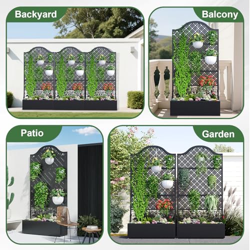 Metal Planter Box with Trellis & Privacy Screen, 79"x40"x11.8", Galvanized - color: Rhombus Grid