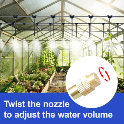 Drip Irrigation System 100FT 1/4" with 16PCS 360° Adjustable Brass Nozzles - size: 100FT