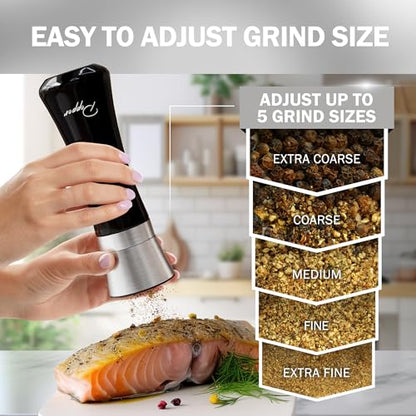 HOME EC Stainless Steel Salt and Pepper Grinder Set of 2 - Adjustable Ceramic Sea Salt Grinder & Pepper Grinder - Glass Salt and Pepper Shakers - Pepper Mill & Salt Mill W/Funnel - Black and White - color: Black/White Glass, size: 2pk