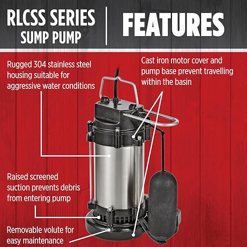 Red Lion RL50CSS, 115V, 1/2 HP, 3900 GPH Automatic Sump Pump, 10' Cord - style: 1/2 HP, 3900 GPH