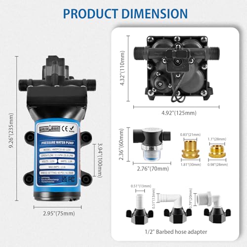 WASSERMANN Water Pressure Pump 115 Volt AC 5.5GPM 60PSI,Water Pump Self Priming Diaphragm Pump with Pressure Switch for Kitchen Bathroom Marine Yacht Garden - color: Blue6