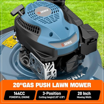SENIX Gas Lawn Mower, 20" 144 cc Push Mower,cortadora de pasto