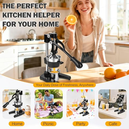 Lemon Squeezer Manual Citrus Juicer Press, Heavy Duty Cast Iron Orange Juicer with Stainless Steel Cone, Commercial Lever Juice Press for Lemon, Lime & Citrus Fruits, Easy to Clean - color: Black