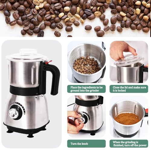 Electric Grinder for Kitchen, 500W Spice Grinder for Coffee & Grains - color: Black