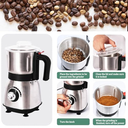 Electric Grinder for Kitchen, 500W Spice Grinder for Coffee & Grains - color: Black