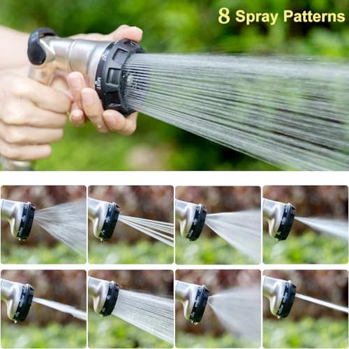 FANHAO Thumb Control Garden Hose Nozzle Heavy Duty Metal, 8 Spray Patterns - color: Silver