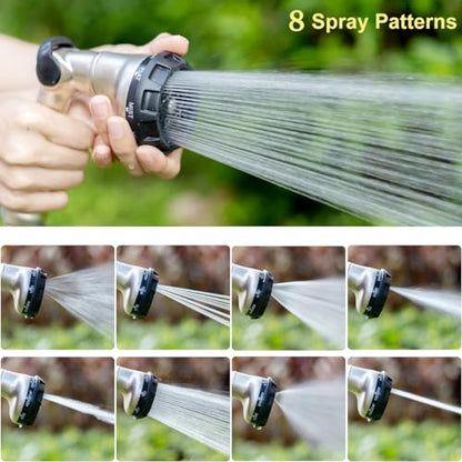FANHAO Thumb Control Garden Hose Nozzle Heavy Duty Metal, 8 Spray Patterns - color: Silver