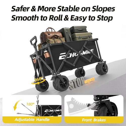 EchoSmile Wagons Carts Foldable Heavy Duty with 400Lbs Wt, 200L Cap, Black - color: Black-aw