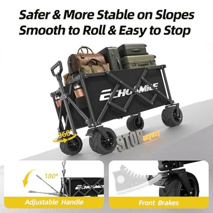 EchoSmile Wagons Carts Foldable Heavy Duty with 400Lbs Wt, 200L Cap, Black - color: Black-aw