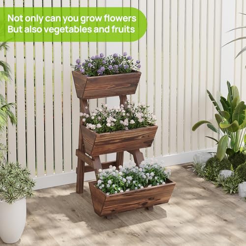 Vertical Garden Planter 3 Tier Raised Garden Bed Tiered Planter Box Outdoor - color: Carbonized, size: 3-Tier-Small