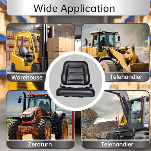 Universal Forklift & Tractor Seat with Adjustable Backrest Angle, Sliding Rail, Heavy-Duty Replacement Seat for Tractor, Excavator, Skid Steer, Backhoe, Dozer, Telehandler