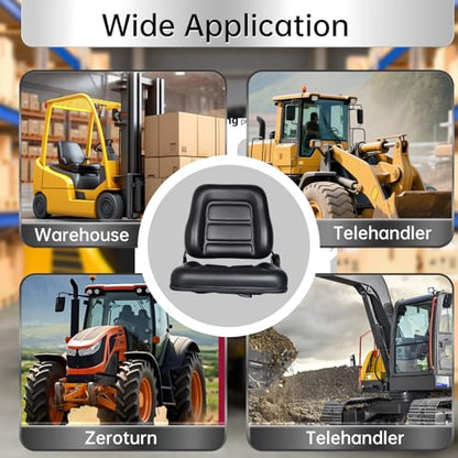 Universal Forklift & Tractor Seat with Adjustable Backrest Angle, Sliding Rail, Heavy-Duty Replacement Seat for Tractor, Excavator, Skid Steer, Backhoe, Dozer, Telehandler