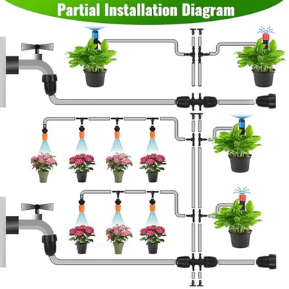 240FT Drip Irrigation System with with 1/2'' 1/4'' Tubing Hose