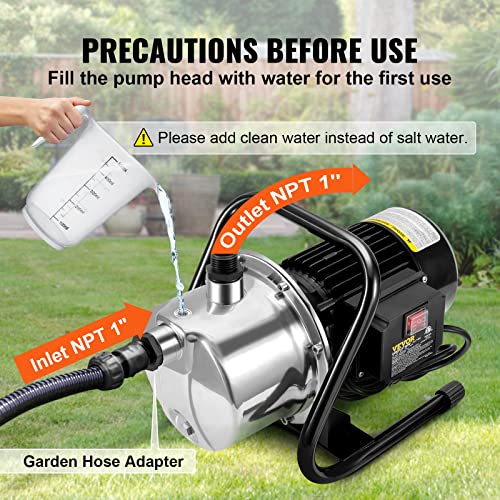 VEVOR Shallow Well Pump, 1.1 HP 115V, 978 GPH 131 ft Height, 40psi Max Pressure, Portable Stainless Steel Sprinkler Booster Jet Pumps for Garden Lawn Irrigation system, Lake Fountain, Water Transfer - style: 1.1 HP with Handle