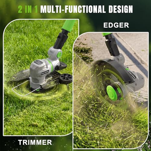 12" 21V Weed Wacker Cordless, 2 in 1 String Trimmer and Edger - color: Green