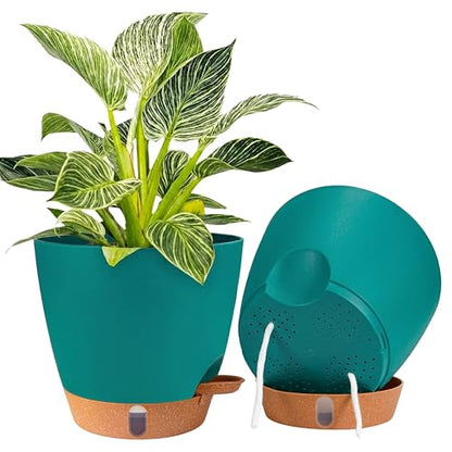 2 Pack 8 inch Plant Pots, Plastic Self Watering Planters - color: Turquoise, size: 8 Inch
