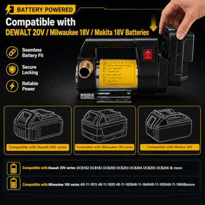 15GPM Fuel Transfer Pump, Auto-Stop, 380W, Leak-Proof&Lock-on(NOT for Gas) - color: 15GPM, size: Compatible with DeWalt & Milwaukee Batteries