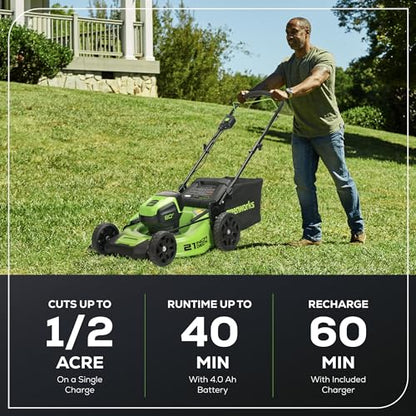 Greenworks 80V 21in Push Lawn Mower, 4.0 Ah Battery and Charger - size: 21" Push