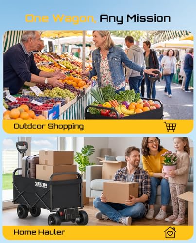 SEESII Electric Wagon Cart with 2 x 4.0Ah Batteries, 330Lbs