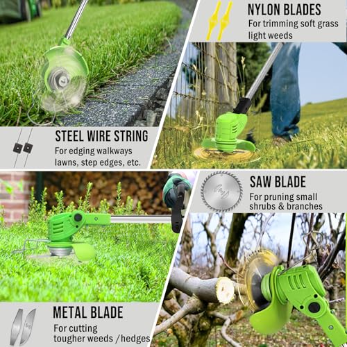 Electric Weed Wacker Cordless 21V Battery Powered Weed Eater - color: Green