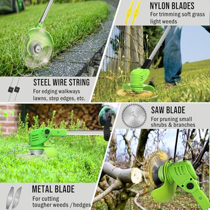 Electric Weed Wacker Cordless 21V Battery Powered Weed Eater - color: Green