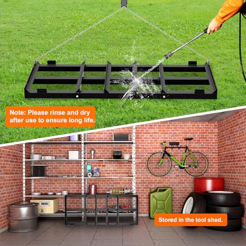 4 Ft Drag Harrow, Heavy Duty Driveway Grader, Tow Behind Lawn Rake with 5 Ft Chain, 4 Safety Belts, 2 Adjustable Bars, Driveway Drag for Gravel, Sand, Lawn, Soil, Hay, ATV, UTV, Mower, Tractor, Black - color: Black-4FT