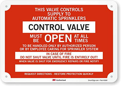 SmartSign "Control Valve" Fire Sprinkler Identification Sign | 7" x 10" 3M Engineer Grade Reflective Aluminum - color: Black/Red on White