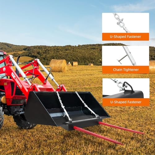 Hay Spear 49",Red Black Double Spear Bale Spear 4000lbs Loading Capacity, Quick Attach Spike Forks Skid Steer Loader Tractor Attachment - size: Double Spear 49"
