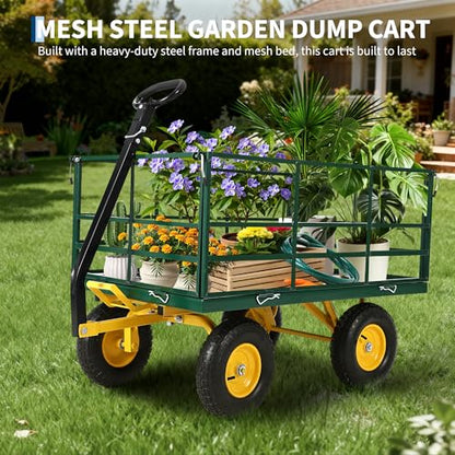 Garvee 1500 LB Heavy Duty Garden Dump Cart, 3-in-1 Yard Wagon Trailer - color: Green, size: 1500 Lbs Dump
