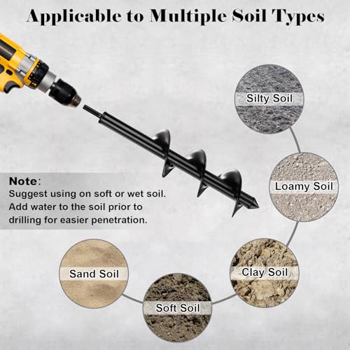 Auger Drill Bit for Planting 1 Pack, 4x12 inch,Auger Drill Bit Suitable for 3/8'' Hex Drill Driver,Garden Spiral Hole and Planter for Bulbs,Fence Posts,and Umbrella Holes - size: 4x12 inch
