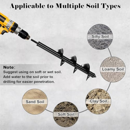 Auger Drill Bit for Planting 1 Pack, 4x12 inch,Auger Drill Bit Suitable for 3/8'' Hex Drill Driver,Garden Spiral Hole and Planter for Bulbs,Fence Posts,and Umbrella Holes - size: 4x12 inch