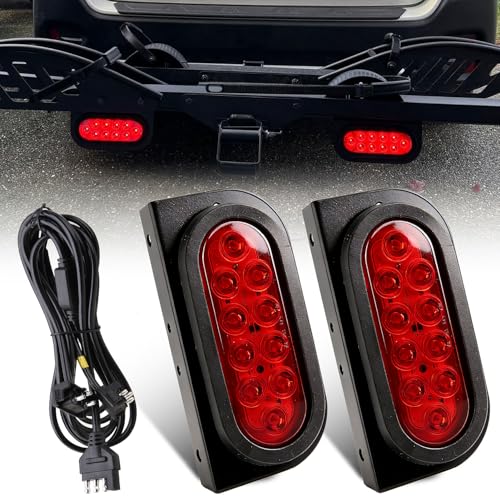 Partswcgg 6" Inch Oval Led Trailer Hitch Cargo Carrier Tail Lights Kit