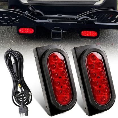 Partswcgg 6" Inch Oval Led Trailer Hitch Cargo Carrier Tail Lights Kit