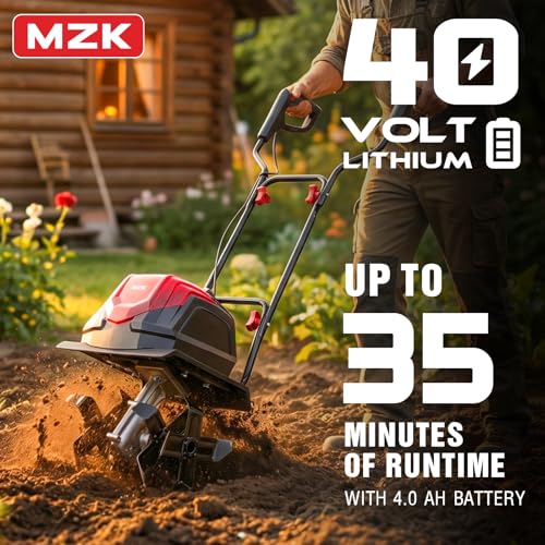 MZK 40V 12-Inch Cordless Garden Tiller Cultivator, 8.6-in Depth